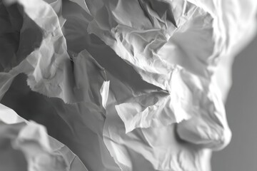 Poster - Close-up of crumpled white paper, showcasing abstract texture and subtle shades, perfect for backgrounds and creative design with its delicate details.