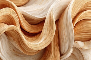 Poster - Abstract flowing curves and gradient shades of blonde, beige, and tan, creating a soothing and elegant pattern reminiscent of sand dunes or silk fabric.