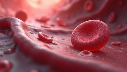 Aufkleber - Close-up view of red blood cell in blood vessel, capillaries. Biology, anatomy, erythrocytes, plasma, circulation, flow. Oxygen transport, cardiovascular health, medical research.