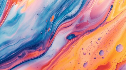 Poster - Abstract Fluid Art Painting Swirls Colorful Vibrant Orange Pink Blue Texture Background Design Modern Artistic Creative Beautiful Digital Image High Resolution Premium Quality Graphic Wallpaper Trendy