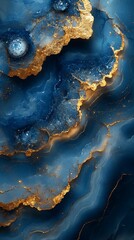 Wall Mural - Blue flowing gold texture high resolution hd image