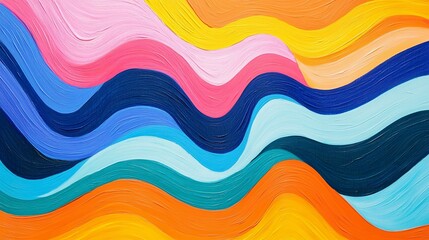Poster - Abstract Colorful Wave Pattern Vibrant Hues Modern Art Painting Digital Design Background Texture Illustration Graphic Design Element Artistic Style Smooth Brushstrokes Visual Artwork Bright Colors   