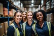 © NikoG - Smiling portrait of a diverse group of female warehouse workers and managers working in a warehouse