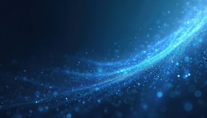 Poster - Abstract blue background with glimmering particles. Digital art illustration shows dynamic wave, light, blur effect. Futuristic modern design with space, cosmos, astronomy, dreamy fantasy.