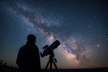 Wall Mural - stargazer observing milky way