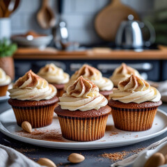 Poster - Tiramisu Cupcakes on a white plate on a kitchen background