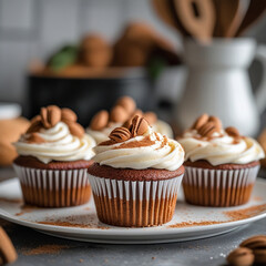 Poster - Tiramisu Cupcakes on a white plate on a kitchen background