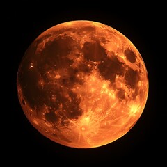 Wall Mural - An Illuminated Orange Moon Shows Details Against A Black Sky