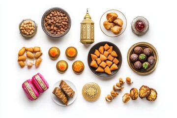 Poster - Eid sweets and lantern layout isolated with white background