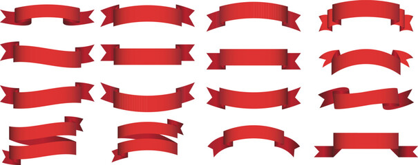 set of red gradient ribbon vector stock. red ribbon banner collection vector set. elegant red gradie