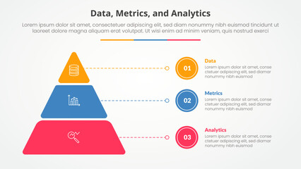 Poster - data metrics and analytics infographic concept for slide presentation with round pyramid and line po