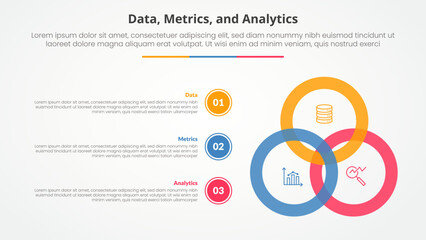 Poster - data metrics and analytics infographic concept for slide presentation with big circle blending conne