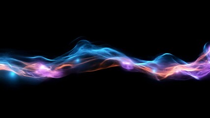 Poster - Futuristic cyber wave movement video. Abstract motion of digital particles against black background. Stream of pulsating light dots representing data transfer idea.