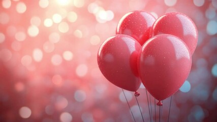 Aufkleber - Balloons of Celebration: A bunch of cheerful red balloons floats in the frame against a soft bokeh of light, symbolizing festivity and joy.