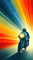 Aufkleber - Biker racing through vibrant colors on a road with dynamic motion and solid background