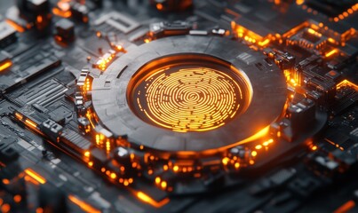Futuristic circuit board core glowing, tech background, digital innovation, website header