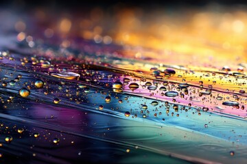 Fototapete - Close-up View of Gasoline Surface Displaying Shimmering Light Spectrum and Colorful Reflections in a Macro Perspective