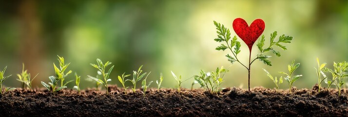 Aufkleber - Heart Sprouts From Fertile Soil Symbolizing Love and Growth Under Bright Sunlight, Representing Health and Vitality in Nature
