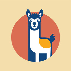 Poster - Cute llama logo design featuring a friendly face and a colorful circular background