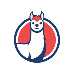 Poster - Cute llama logo design featuring a friendly face and a colorful circular background