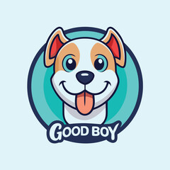 Poster - Colorful vector logo featuring a happy dog illustration with bold details and a playful design suitable for pet-related branding or merchandise