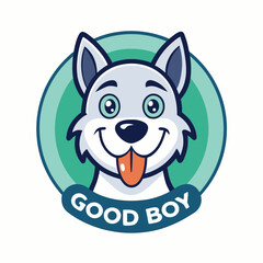Poster - Colorful vector logo featuring a happy dog illustration with bold details and a playful design suitable for pet-related branding or merchandise