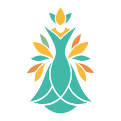 Poster - Stylized floral logo design showcasing a blossoming flower with green leaves and a central figure, representing growth and nature