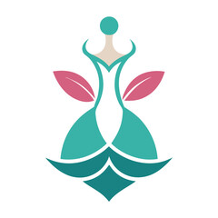 Poster - Stylized floral logo design showcasing a blossoming flower with green leaves and a central figure, representing growth and nature