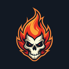 Poster - Flaming skull logo design featuring a stylized skull with vibrant flames in hues of orange and red, suitable for gaming and sports branding