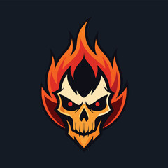 Poster - Flaming skull logo design featuring a stylized skull with vibrant flames in hues of orange and red, suitable for gaming and sports branding