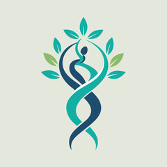 Poster - Vector illustration of an intertwined tree design featuring green leaves and a two-tone trunk reflecting growth and sustainability concepts