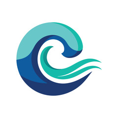 Poster - Stylized blue wave logo representing water and nature with a modern design for environmental or nautical themes