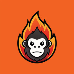 Poster - Fierce gorilla mascot logo with fiery flames in a vibrant and energetic design ideal for sports teams or gaming brands