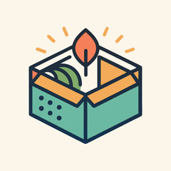 Poster - Creative and modern logo design featuring a stylized gift box with a small cube inside, vibrant colors, and an artistic representation of a leaf for eco-friendly appeal