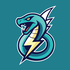 Aufkleber - Bold logo featuring a stylized dragon intertwined with a lightning bolt in vibrant colors with a dynamic design and smooth vector style