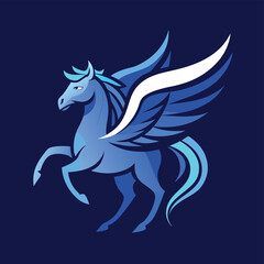 Poster - Stylized blue pegasus logo displaying dynamic wings designed for branding and marketing purposes in various creative sectors
