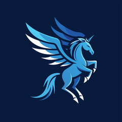 Poster - Stylized blue pegasus logo displaying dynamic wings designed for branding and marketing purposes in various creative sectors
