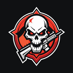 Aufkleber - Skull logo featuring a menacing face and a rifle design for an edgy and bold visual identity suitable for gaming or action-themed brands