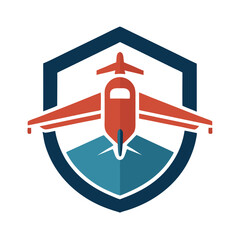 Aufkleber - Stylized logo featuring an airplane encapsulated within a protective shield design, representing aviation, safety, and security
