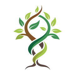 Poster - Vector illustration of an intertwined tree design featuring green leaves and a two-tone trunk reflecting growth and sustainability concepts