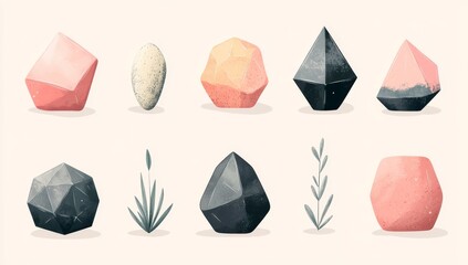 Abstract backgrounds, geometric elements, and leaves can be created using a modern set of design elements and shapes