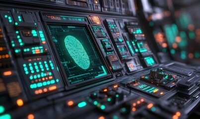 Futuristic spaceship control panel displays bio-scan