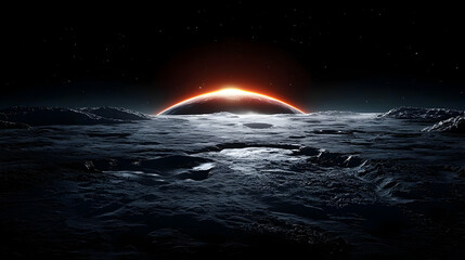 Wall Mural - Space Sunrise On Lunar Landscape