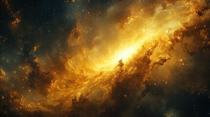 golden nebula swirls in space, cosmic background, for science or fantasy