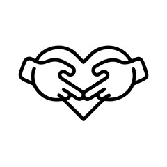 Poster - Hands forming a heart shape in black outline on a white background creating a symbol of love and care