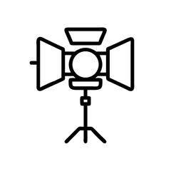 Poster - Illustration of a studio light with barn doors and a tripod stand in a simple outline style