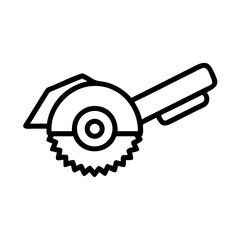 Poster - Illustration of a circular saw with a handle and a protective guard in a simple outline style