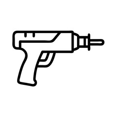 Poster - Illustration of a black outline drill with a handle and a drill bit on a white background image view