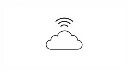 Poster - Simple line drawing depicting a cloud with wifi signal above, symbolizing wireless cloud computing, data storage, and internet connectivity