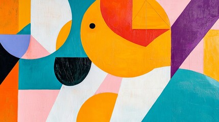 Poster - Abstract Geometric Colorful Shapes Modern Art Design Background Illustration Vibrant Orange Yellow Teal Purple Pink White Canvas Texture Bold Graphic Pattern Digital Painting Artwork Creative Visual  